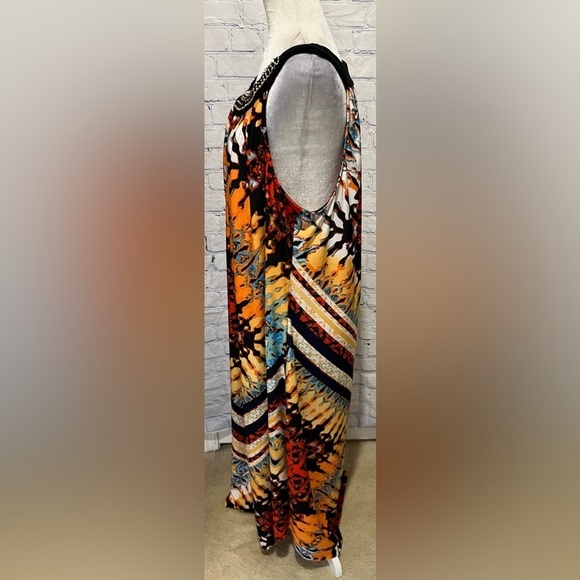 NY Collection Woman Dress Multicolor Beaded Jewele Neckline Tie Dye Print 3X - Picture 3 of 7